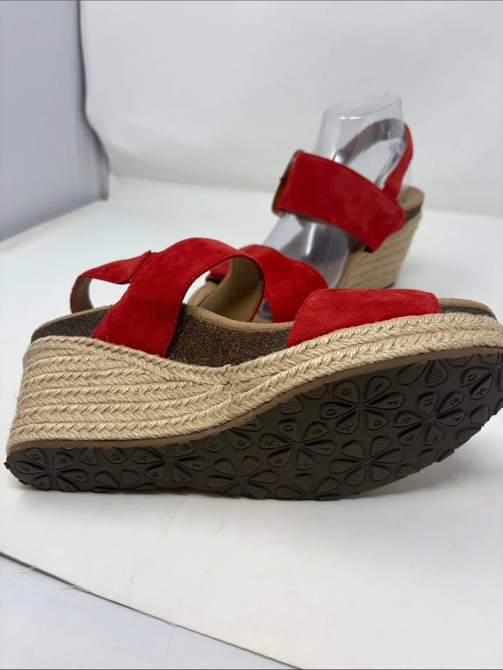 Aetrex Red Suede Espadrille Wedge Sandals Size 9.5 Excellent Condition
